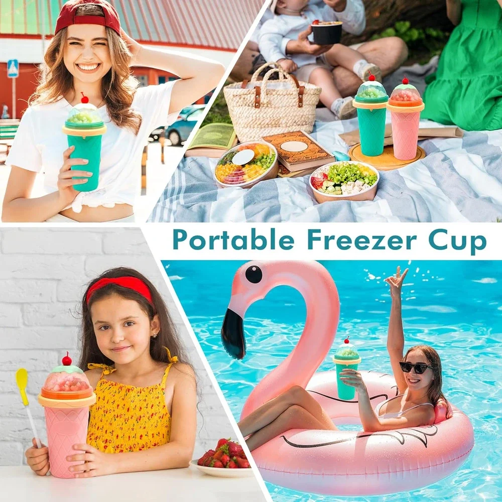 Slushie Cup, Smoothie Cups with Lids & Straws, Slushy Cup for Juices, Milk and I